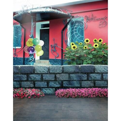 5x7ft Flowers Red House Balloon Photography Backdrops Photo Props Studio Background