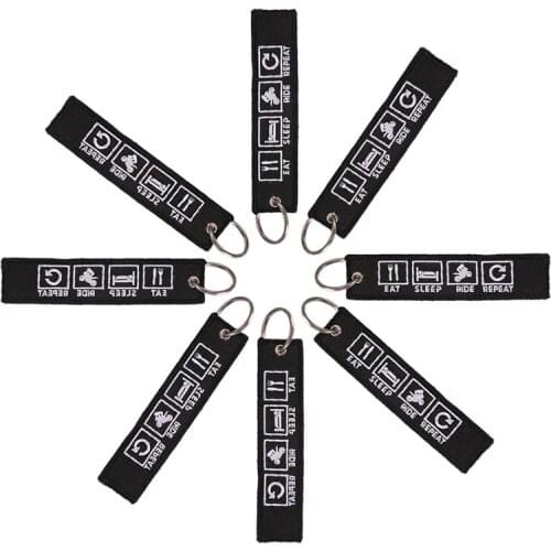 5 PCS/LOT Key Tag Eat Sleep Rid Repeat Porte Clef Embroidery Key Chain Bijoux Keychain for Motorcycles n Cars Key Chain for Men
