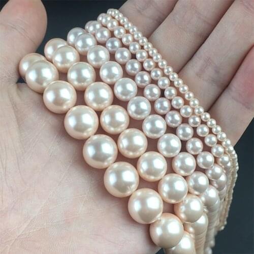 Color of skin Shell Pearl Round Beads Natural Loose Spacer Beads For Jewelry Making DIY Bracelet Accessories 15''4/6/8/10/12mm