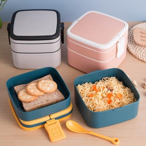 Double-Layer Portable Lunch Box With Lid Food Container Student Office Worker Picnic Japanese-Style Microwave Heating Possible