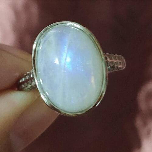 Natural Blue Light Moonstone Adjustable Ring Crystal 14x10mm Woman Oval 925 Sterling Silver Moonstone Oval Stone AAAAA