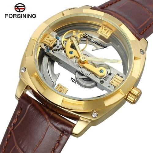 FORSINING Mens High Quality Steampunk Automatic Self-winding Skeleton Military Genuine Leather Strap Best Supply Wrist Watch
