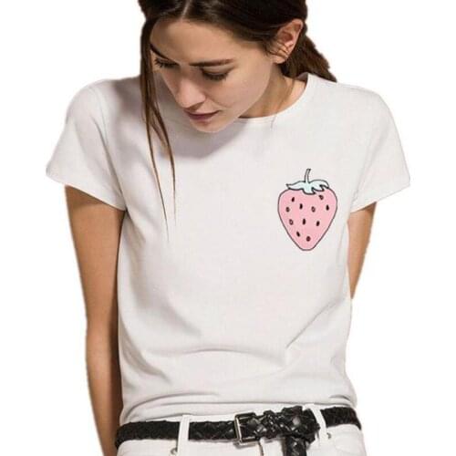Summer Short Sleeve Casual Tshirt Harajuku Shirt Tee Shirt Femme Cute Pockets Strawberry Print T Shirt Women Tops Camiseta Mujer