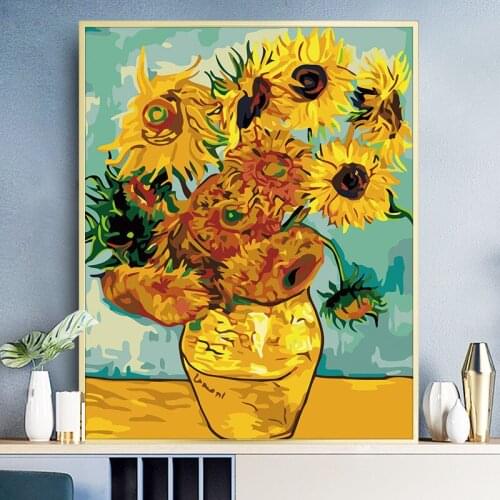 Framed Van Gogh Sunflower Adult DIY Painting by Numbers Wall Art Picture Acrylic Paint by Number Canvas Painting Home Decor Gift