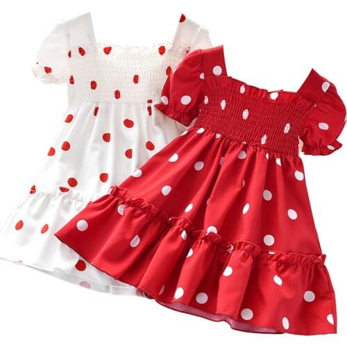 Childrens Clothing Set Fashion Stretch Summer Dress Baby Clothes Summer Children Girls Fashion Short Sleeve Polka Dot Dress