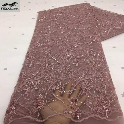Madison High Quality African Lace Fabric Pink French Net Embroidery Sequins Tulle Lace Fabric For Nigerian Party Dress