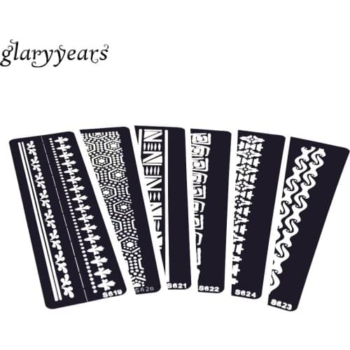 6 Pieces Small Strip Henna Tattoo Stencil Flower Pattern Bracelet Design Women Arm Art Airbrush Painting Tattoo Template S600#04