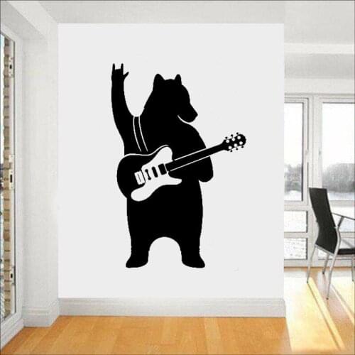 Bear with Guitar Wall Decals Vinyl Sticker Music Art Decor Funny Home Interior Housewares Room Office Design Mural L228