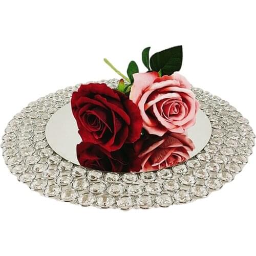 1pcs Metal Plates with crystal Beaded Golden silver Mirror Wedding Table Decoration