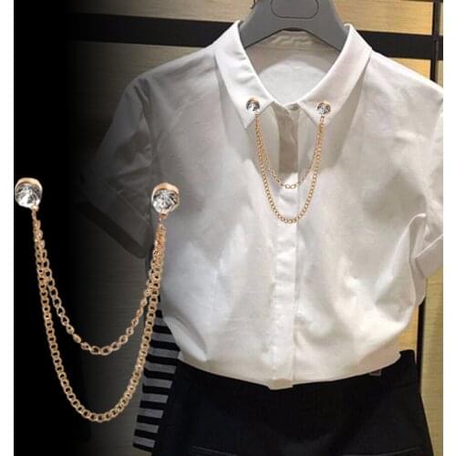 Fashion Beauty Rhinestone Men Women Jewelry Pins Brooches Shirt Blouse Tassel Lapel Pins Collar Needle Metal Chain Brooches Gift
