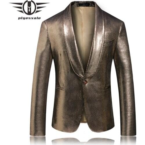 2019 Trendy Champagne Gold Blazer For Men Autumn Mens Bar Nightclub DJ Costume Homme Wedding Evening Dress Male Blazers Q641