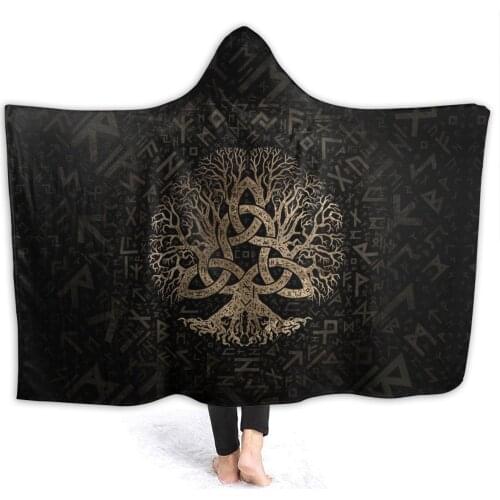 Soft warm flannel Tree Of Life Triquetra On Futhark Hooded Blanket Viking Runes blankets for airplane travel Bedspread Wrap