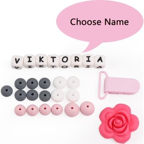 Personalized Name Silicone Beads Kit For Teething Montessori Toys DIY Crafts Baby Silicone Teether Nursing Gift Pendant Beads