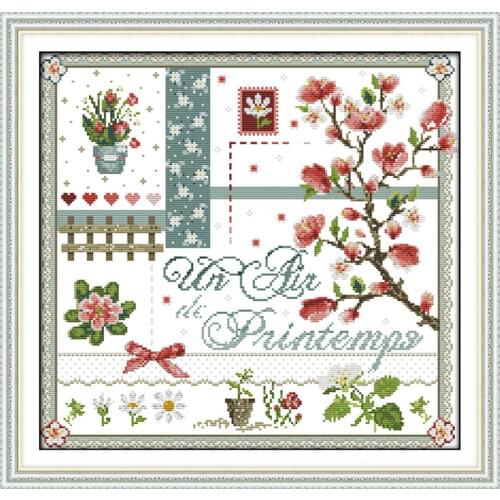 The peach blossomes cross stitch kits flowers Aida count 14ct 11ct printed embroidery DIY handmade needlework supply material