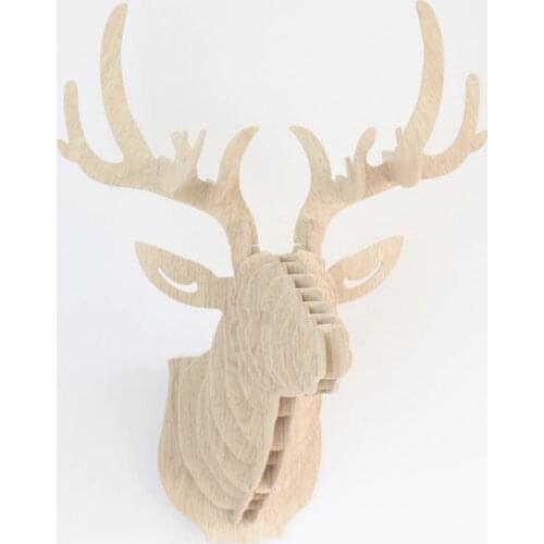 6 Colors DIY Wooden Animal Deer Head Wall Hanging Creative Wood Home Wall Decor MDF Crafts Art 3D Wall Decoration Free Shipping