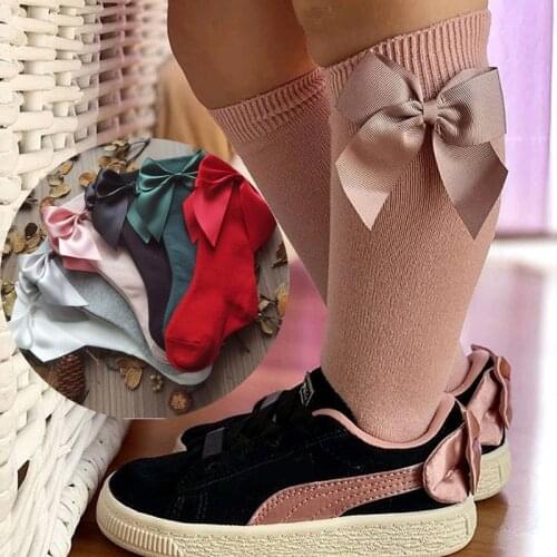 0-3Yrs Kids Socks Princess Baby Girls Big Bowknot design Knee High Long Soft Cotton Lace Baby sock kniekousen meisje Sockken
