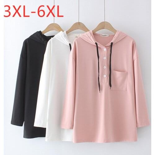 New 2021 Ladies Spring Autumn Plus Size Hoodie For Women Large Pullover Long Sleeve Loose Cotton Pink Sweatshirt 3XL 4XL 5XL 6XL