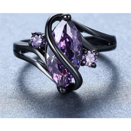 Charming Purple Zircon Marquise Stone S Ring Vintage Fashion Geometric Birthstone Rings For Women Men Black Gold Antique Jewelry