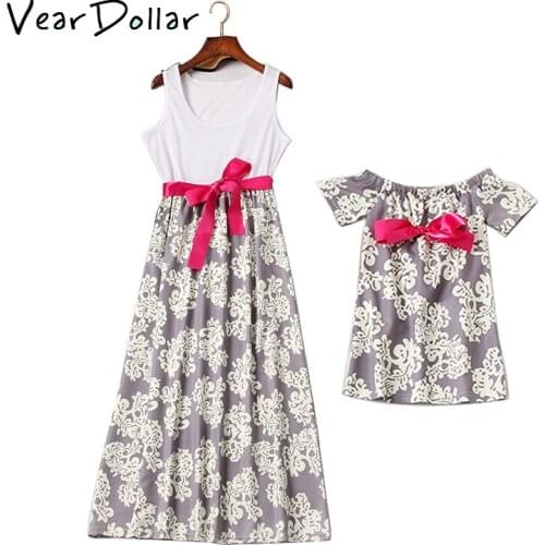 VearDoller Mommy and Me Clothes 2018 New Bohemia Style Family Clothing Flower Patchwork Dress Mom and Daughter Dress