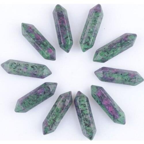 Wholesale 10Pcs 30x8mm Zoisite Jaspers Hexagonal Pillar Pointed Reiki Chakra Natural Stone No Hole Pendant Beads Jewelry TU3383