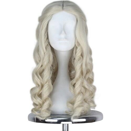 Women Girls White Blonde Long Wavy Wig Halloween Cosplay Costume Queen Wig