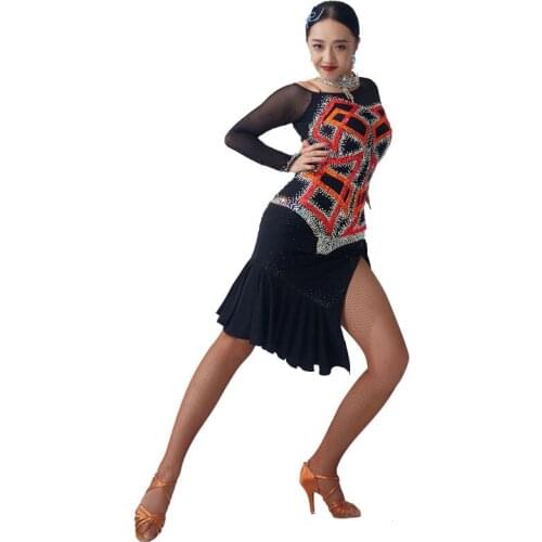 L-2051 High Quality Sexy Latin Dance Dress Women Evening Party Rhinestones Ballroom Dresses Latin Dance For Competition