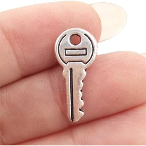 BULK 30 Zinc Alloy Vintage Style Key Charms Tibetan Silver Plated Pendant for DIY Bracelet Making 9*19mm 1.1g
