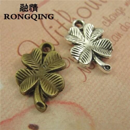 RONGQING 100pcs/lot 17*11MM 4 Leaves Clover Charms for Bracelet and Earrings Plant Pendant Charms