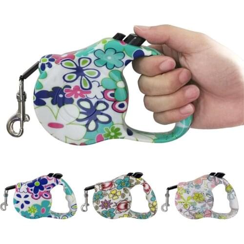 Paiting Dog Leash for Medium Small Dogs Cats Walking Leash Strong Dot Nylon Tape Flower Bone Paw Butterfly Retractable Pet Leash