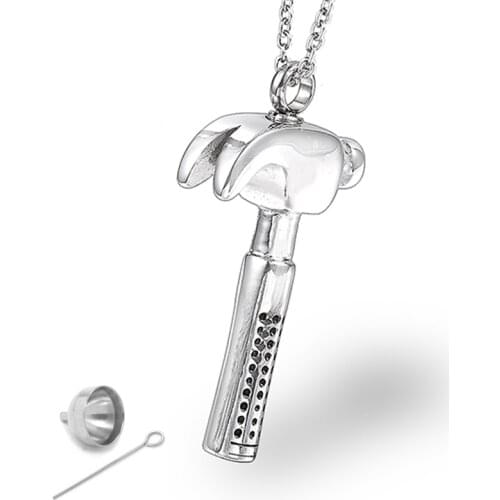 RIR Hammer Shaped Stainless Steel Cremation Urn Pendant Necklace Ashes Keepsake Exquisite Cremation Necklace For Mens