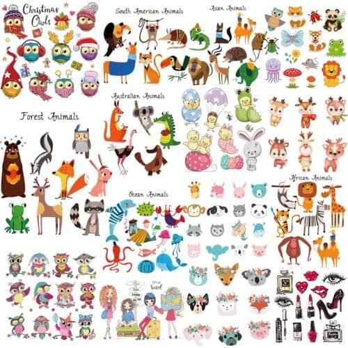 Cartoon Animals Heat Transfer For Clothing Thermal Stickers For Diy T-shirt Iron On Transfers For Clothes Washable Appliques