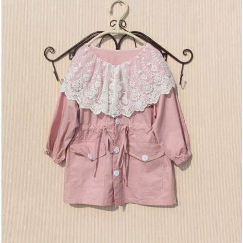 Kids clothes 2020 Spring girls trench coat girls clothes fashion lace patchwork outerwear windbreaker children clothes 2 colors