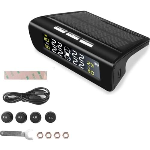 Solar Smart Car Digital Tyre Pressure Monitor System TPMS Tire Security Warning High Temperature Alert External sensors