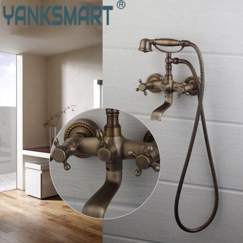 Bathroom Bathtubs Wall Mounted Mitigeur De Baignoire Antique Telephone Double Handles Antique Brass Sink Faucet Brass Mixer Tap