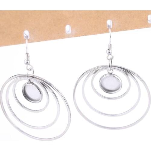 10pcs Stainless Steel earring findings 10mm cabochon earrings base setting blanks with circle hoops for jewelry making