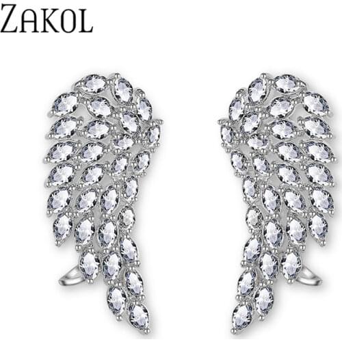 ZAKOL Top Quality Marquise Cut Cubic Zircon Stud Earrings Fashion Angel Wings Gold Color Cuff Earrings For Women Jewelry FSEP419