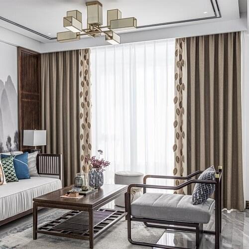 Custom curtain modern rural embroidered leaf Splicing shading cotton bedroom livingroom window thick blackout curtain M988