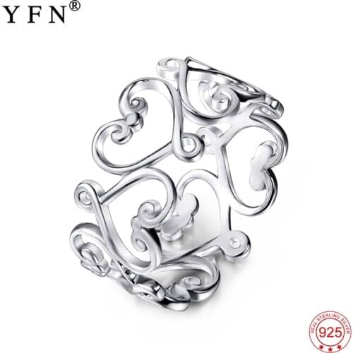 100% Real 925 Sterling Silver Rings Women Lovely Filigree Hollow Rings Fashion Jewelry & Accessories Gifts For Lovers GNJ0756
