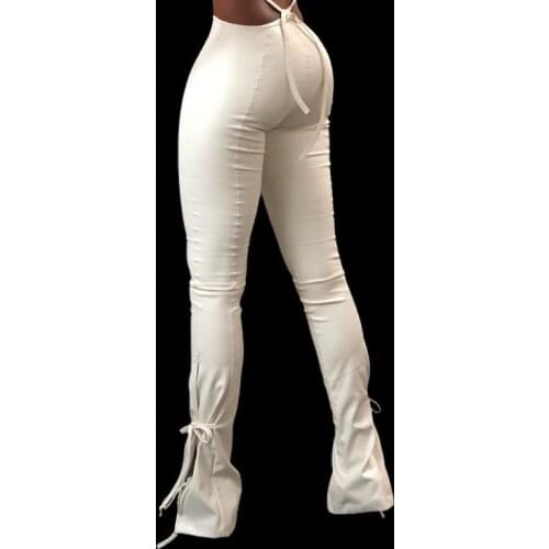 Womens leather pants PU leather matte high-waisted trousers flared pants 2021 new slim and long legs white leather pants women