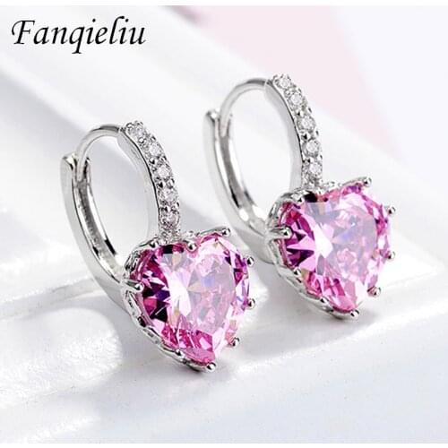 Fanqieliu 925 Sterling Silver Cute Crystal Hoops Female Fine Jewelry Wedding Girls Gift Heart Hoop Earrings For Women FQL20151