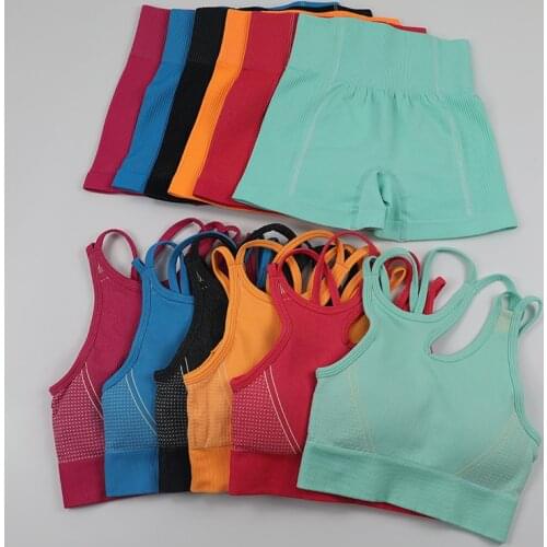 Women Seamless Yoga Set Workout Sports Suits Sportswear Gym Clothing Fitness Bra Crop Top High Waist Shorts Female Athletic Wear