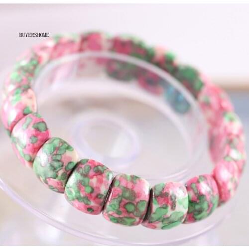 Free Shipping Handmade Jewelry Stretch Beaded Bracelet For Women Natural Pink with Green Ocean Stone 8" H924
