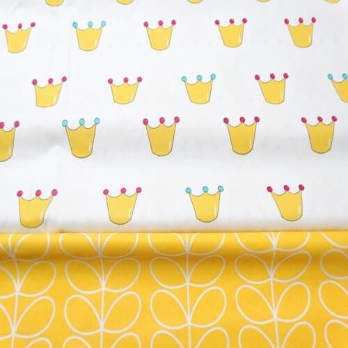 ZY DIY 50*160cm 100% Cotton twill cloth simple yellow crown leaves printed for DIY bedding cushions home decor telas fabric