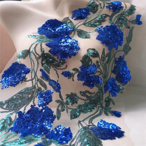 1pc Rose Flower Heavy Beaded Sequin Embroidery Lace Applique Long Applique Trim for Wedding Gown Evening Dress Sewing DIY Crafts