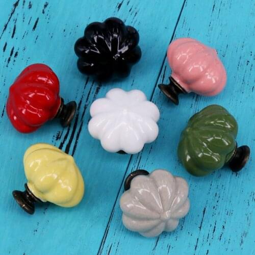 1x Multi-color Ceramic pumpkin Knob Cute Kids Bedroom Cabinet Handles Dresser Drawer Closet Cupboard door Knob pull