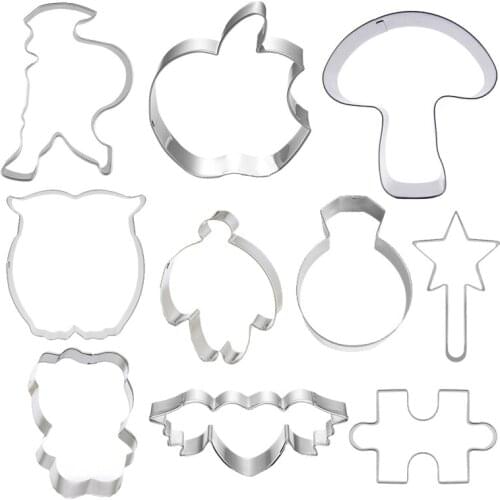 10 Pcs Cookie Cutters Moulds Puzzle Animal Cute Candy Biscuit Coolie DIY Kitchen Baking Tools Stainless Steel Printing Cutting