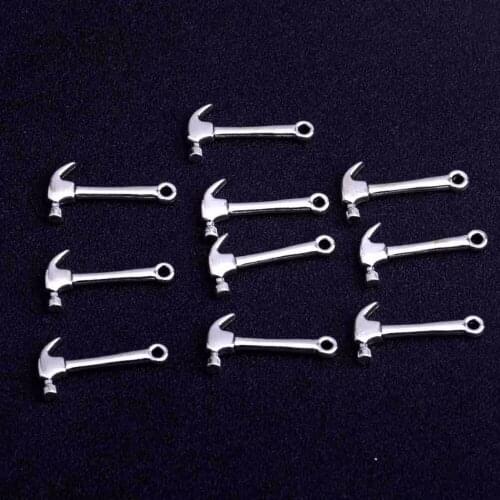 10PC Hot Hammer Charms Pendants For Bracelets Necklaces Keychain Jewelry Making DIY Craft Handmade Findings Silver Plated