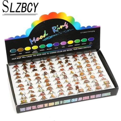 100Pcs Mood Temperature Change Emotion Feeling Color Rings for Women Men Butterfly Tortoise Moon Ring Party Jewelry Wholesale