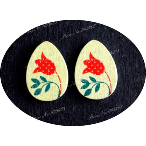 13x18mm Flower Tear Drop Shape Painted Wood Laser Cut Cabochon to make DIY Rings, Earrings, Brooch, Necklace pendant