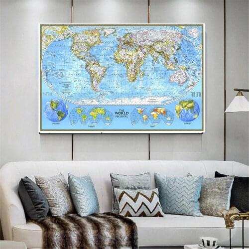150*100cmThe World Political Map In 1994 Detailed Map Vintage Poster Non-woven Canvas Painting Home Decoration School Supplies